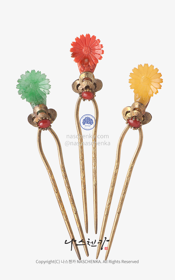 [나스첸카] 앤틱 꽃삼작 뒤꽂이 [실버 수공예 은 뒤꽂이] _ 한복 머리장식 _ 결혼준비 _ 신랑어머니한복