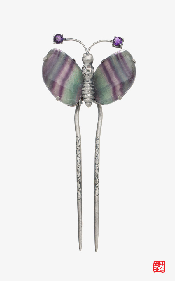 [나스첸카] MBC 옷소매 붉은 끝동 협찬_모던 나비 _ 은 플로라이트 뒤꽂이 _ 원석뒤꽂이 _ 결혼뒤꽂이