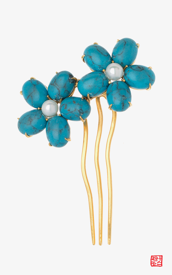 [나스첸카] 푸른꽃 _ 합성원석  뒤꽂이 결혼 웨딩 옆꽂이  한복 머리장식 쪽진머리비녀