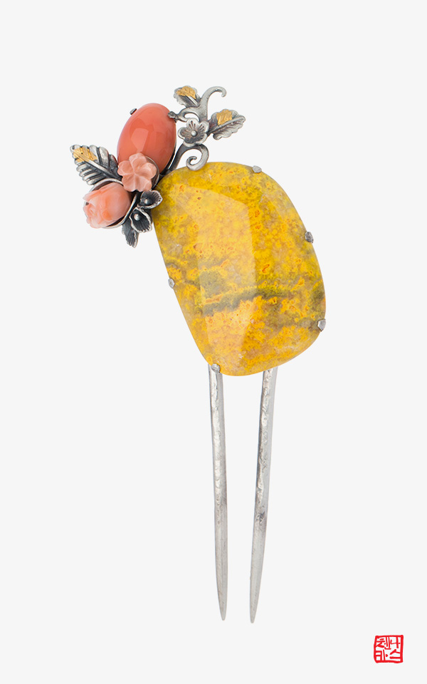 [나스첸카] 옷소매 붉은 끝동 _ 멜로우 샤인 _ 쟈스퍼 산호 뒤꽂이 한복뒤꽂이