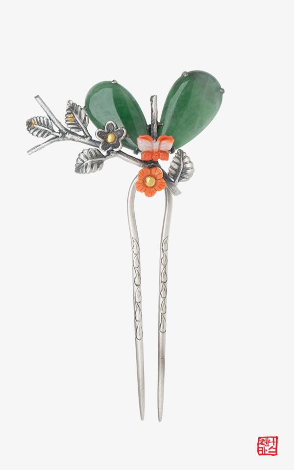 [나스첸카] 리필작 : 여자여자 _비취 뒤꽂이 비녀 올림머리비녀 한복장신구 _ 신랑어머니한복 쪽진머리비녀