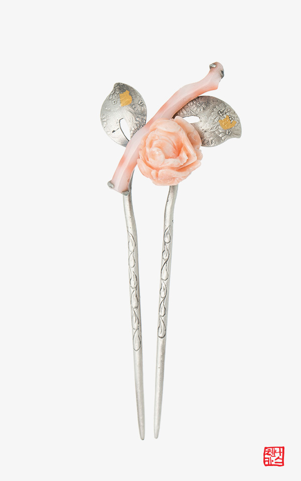 [나스첸카] 과감한 핑크 _ 산호뒤꽂이 은 뒤꽂이 은비녀