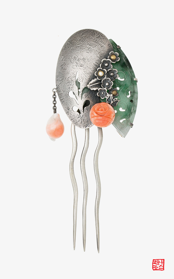 [나스첸카] MBC 옷소매 붉은 끝동 협찬_사랑은 쪽배를 타고 2 [실버 수공예 비취 산호 뒤꽂이 비녀]