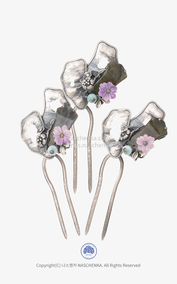 [나스첸카] 생신한 한복 패션 공식 8 _ 레브라도라이트 라리마 은 뒤꽂이 silver