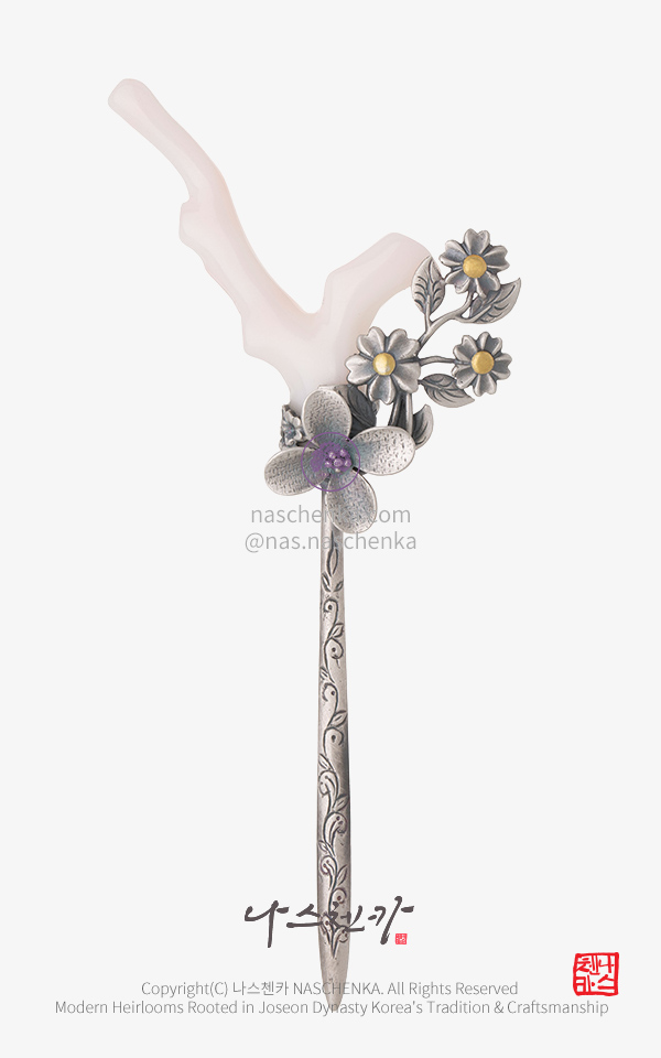 [나스첸카 뒤꽂이] 꽃중의 꽃 5 _ coral 산호 뒤꽂이 Silver925 Dwikkoji _한복 머리꽂이