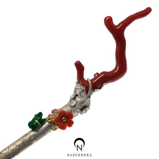 [나스첸카] 적산호 가지 비녀 : 산호 중량 9.63 g [실버 수공예 적산호 비녀]