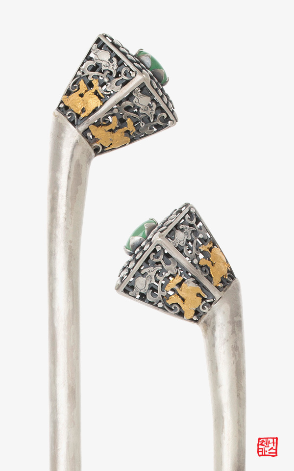 [나스첸카] 사각 테두리 사슴 한쌍 _ 은 비녀 _ 한복비녀 _ 전통비녀 은비녀