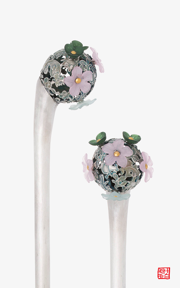 [나스첸카] 원형 silver metal 크래프트 2 _ 비녀 올림머리 비녀 traditional korean hair pin