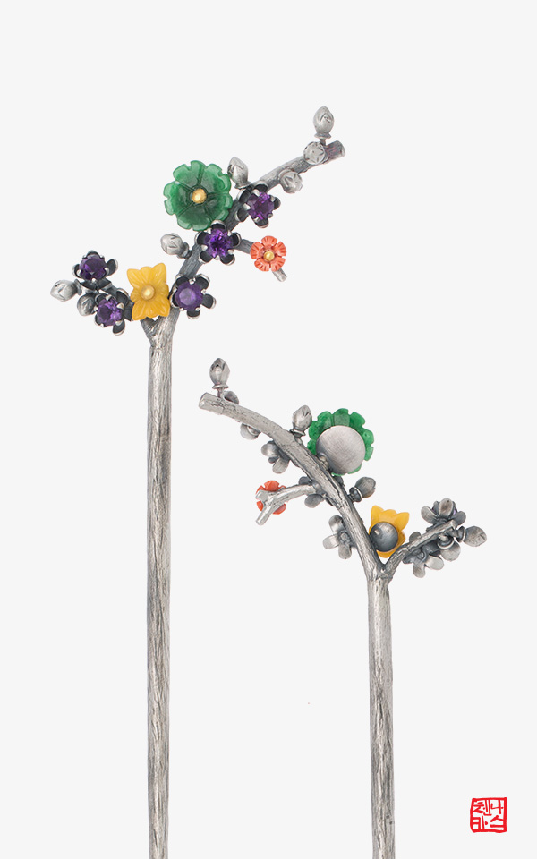 [나스첸카] tvN 철인왕후 협찬_작은 미소_ 산호 호박 비취 은비녀 산호 뒤꽂이 비녀