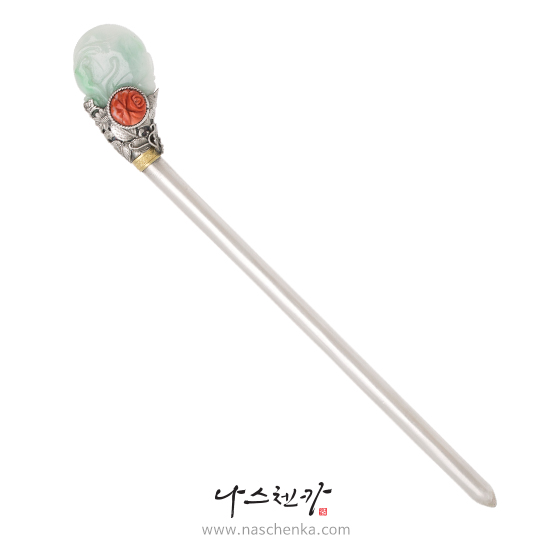 [나스첸카] 한복전통비녀_무용의 선을 살리다 28 _ 비취 23 cm 은 비녀