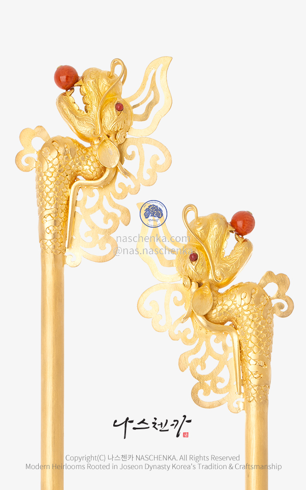 34.5 cm   [þī] Ȳ _  ս   _ Korea Dynasty Advanced Golden Dragon Binyeo Silver 