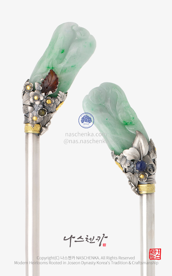 한복 전통비녀 [나스첸카] 한국에만 있는 쪽머리 쪽비녀 _ 비취 은비녀