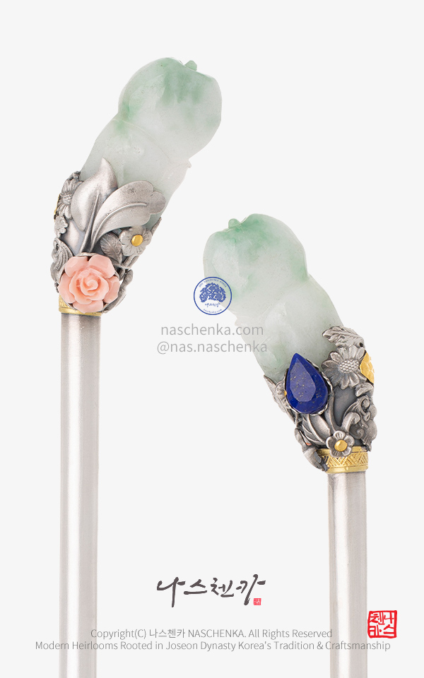 Binyeo [나스첸카] 청비연가 10_ 비취 청금석 은 비녀 Silver 925 Handcraft