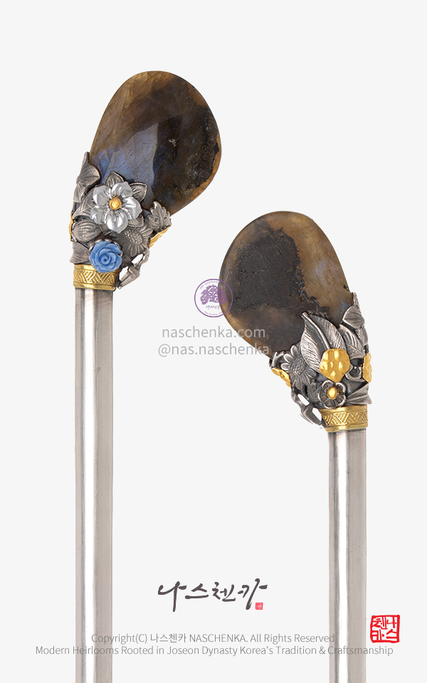 [나스첸카] 시간은 추억속에 _ 레브라도라이트 전통 비녀  SILVER 925 은비녀  