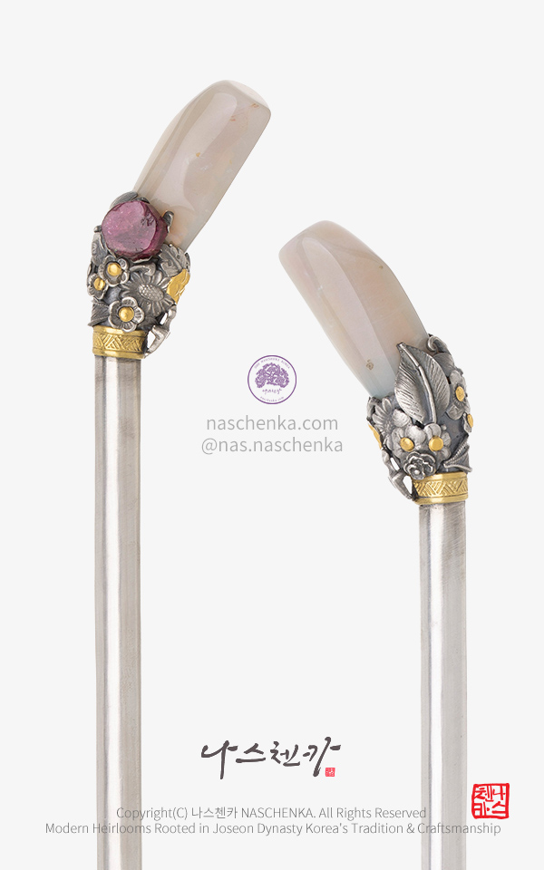 전통 비녀 [나스첸카] 시간은 추억속에 2 _ 오팔 토르마린 원석 은 비녀