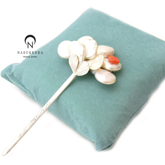 [나스첸카] 설중매 뒤꽂이 [실버 수공예 공방 진주 산호 뒤꽂이]