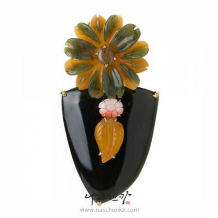 Amber coral brooch