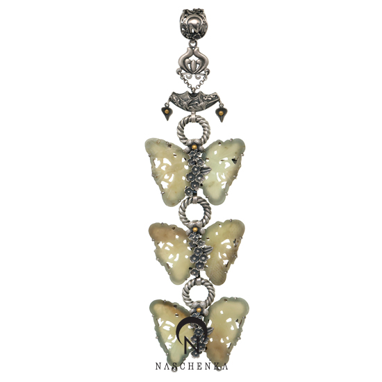Butterfly white jade silver norigae pendant