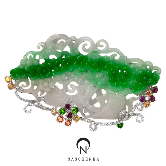 Jade silver brooch
