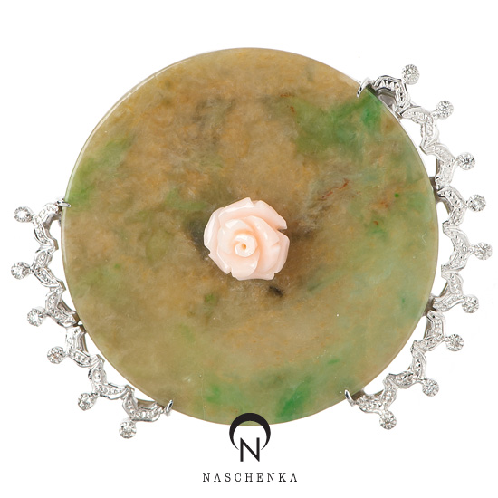 Jade coral brooch