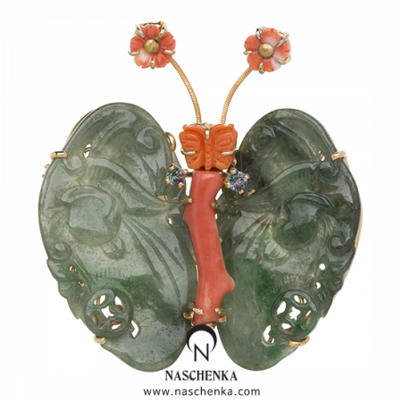 Butterfly jade coral brooch