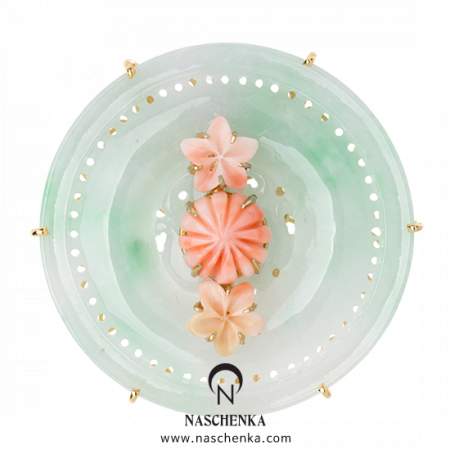 Flower jade coral brooch