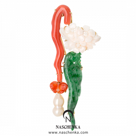 Jade coral brooch