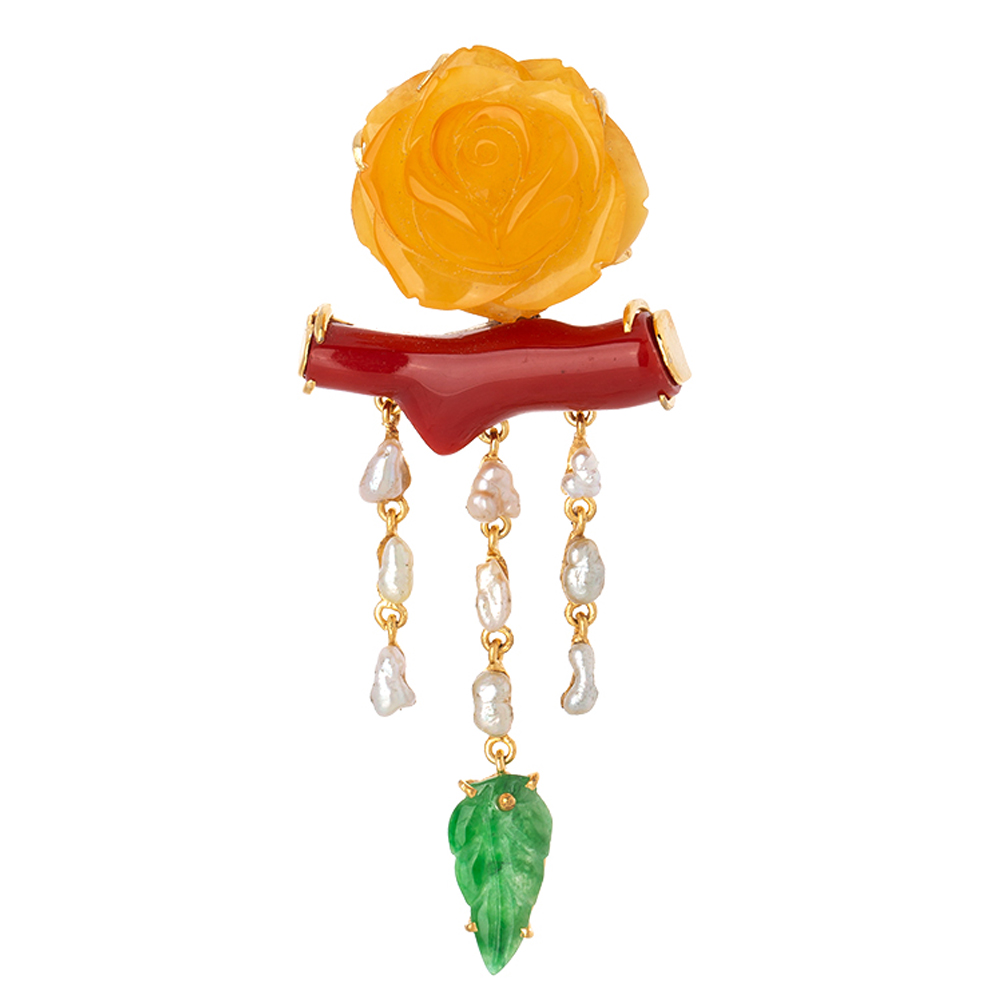Samjak triple amber jade brooch
