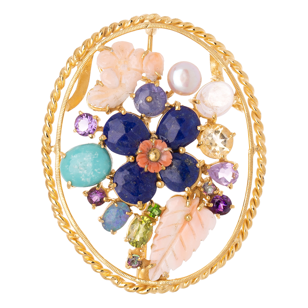 Coral gemstone brooch No. 5