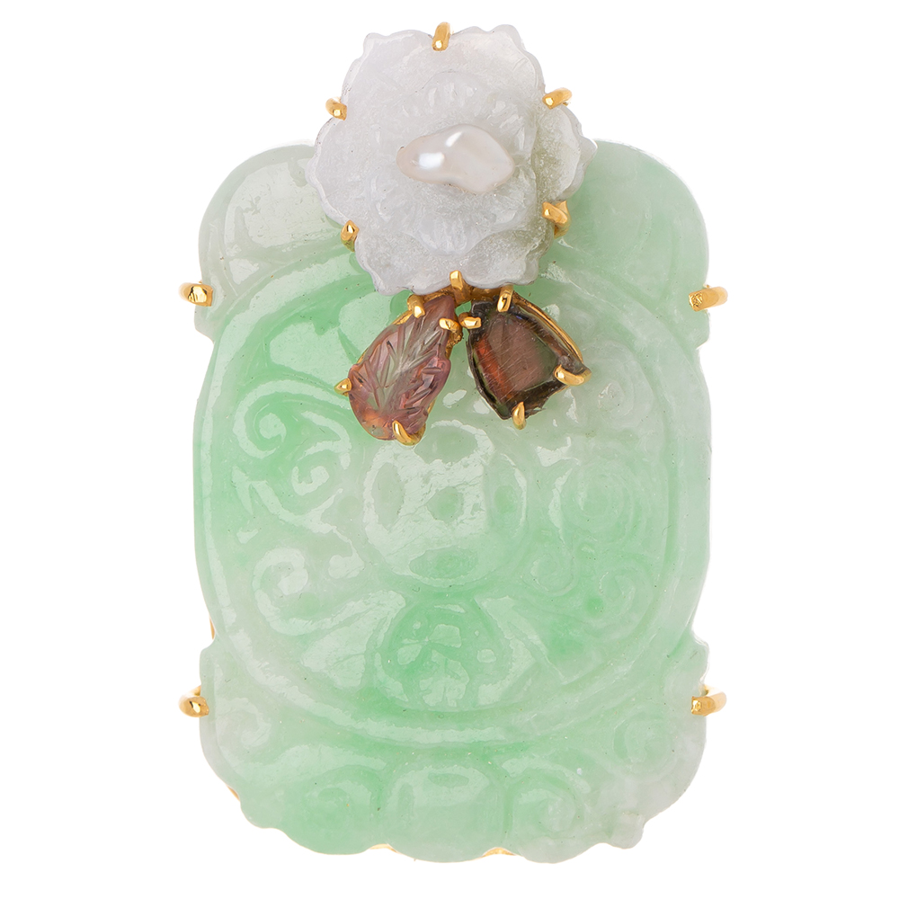 Jade gemstone brooch