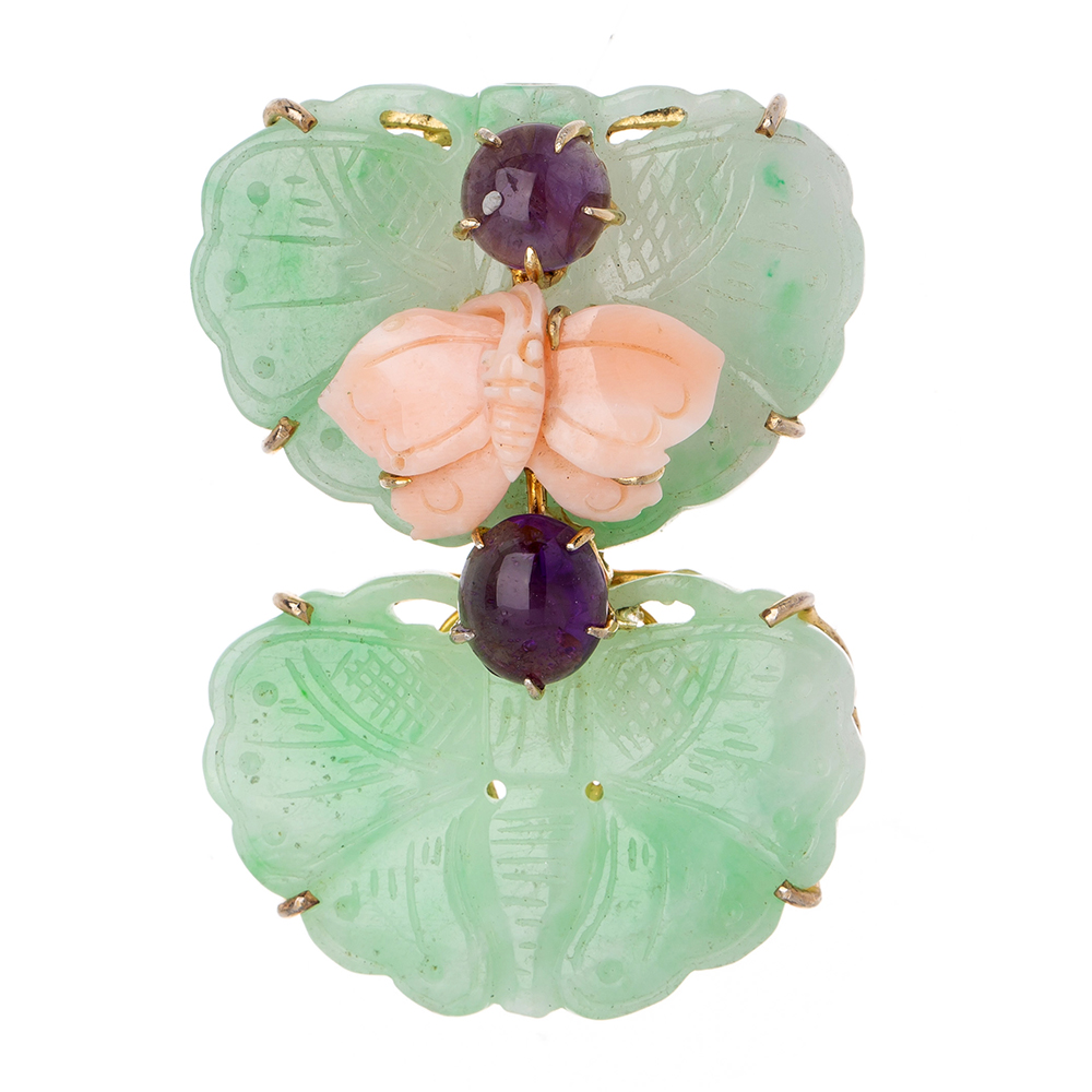 Jade coral brooch
