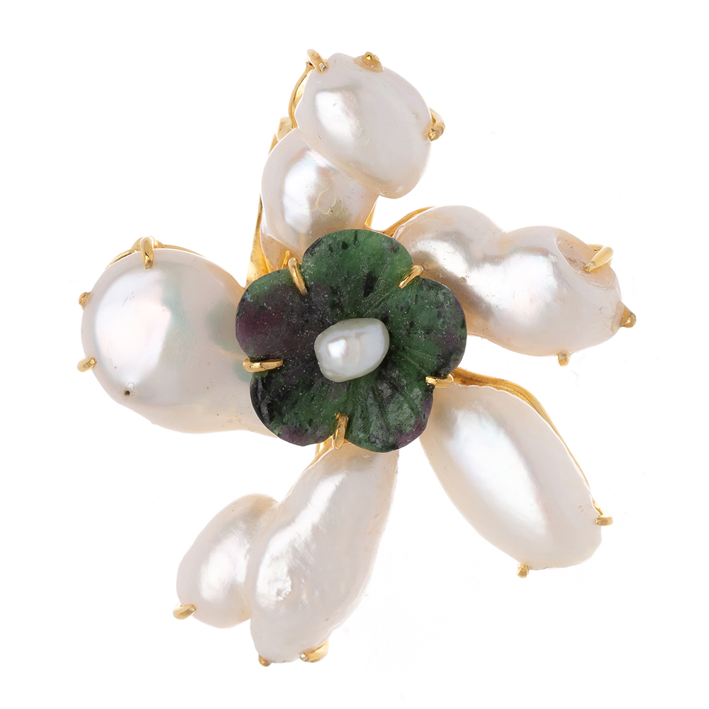 Pearl gemstone brooch No. 5