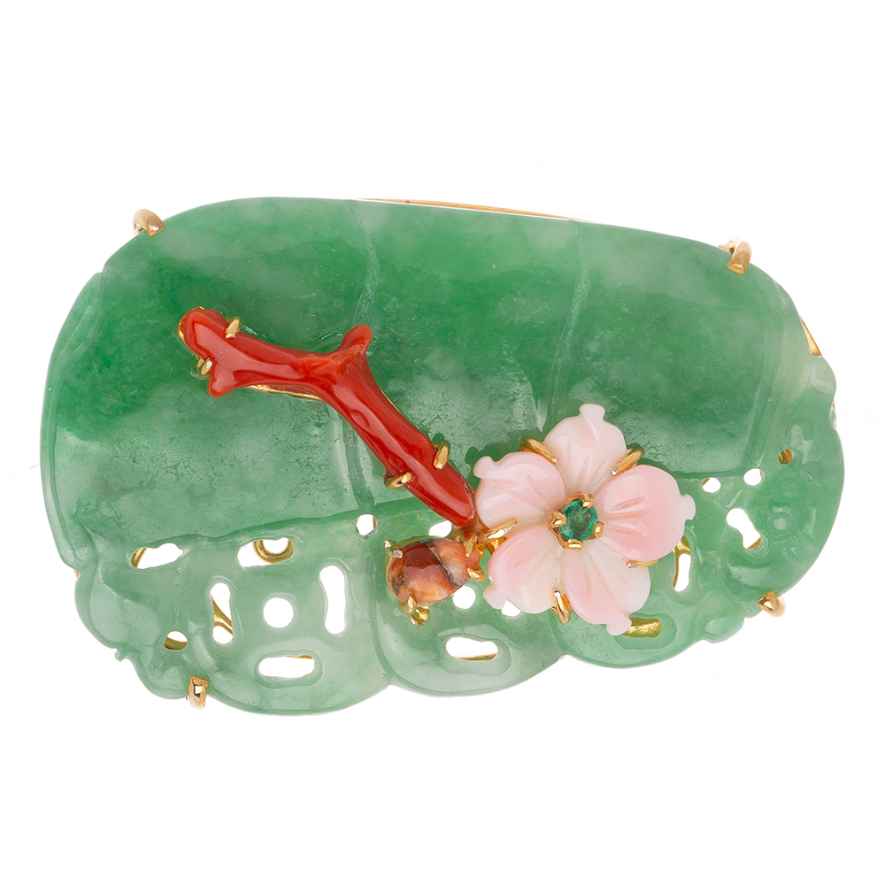 Jade gemstone brooch No. 12
