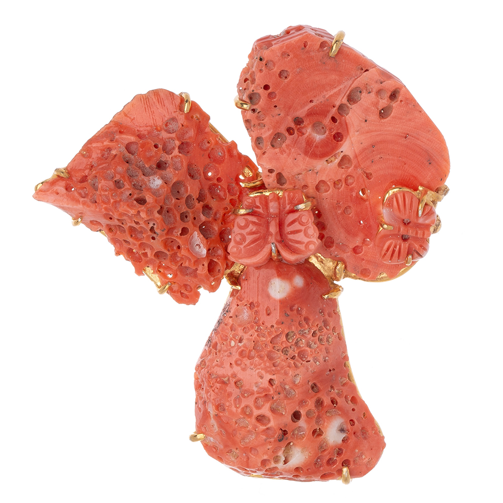 Butterfly coral gemstone brooch