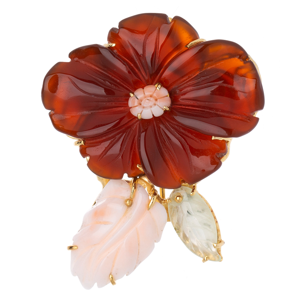 Flower coral gemstone brooch No. 6