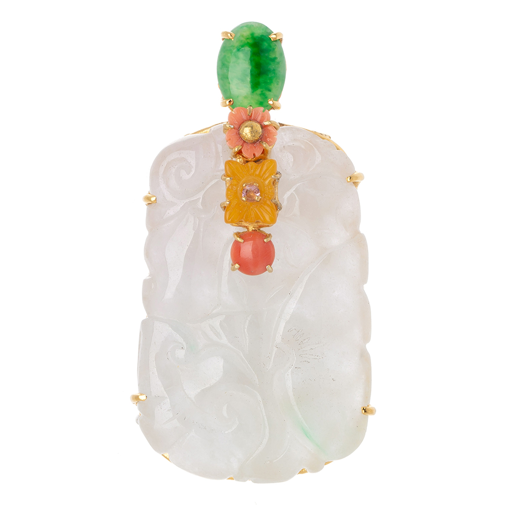 Samjak triple amber jade brooch