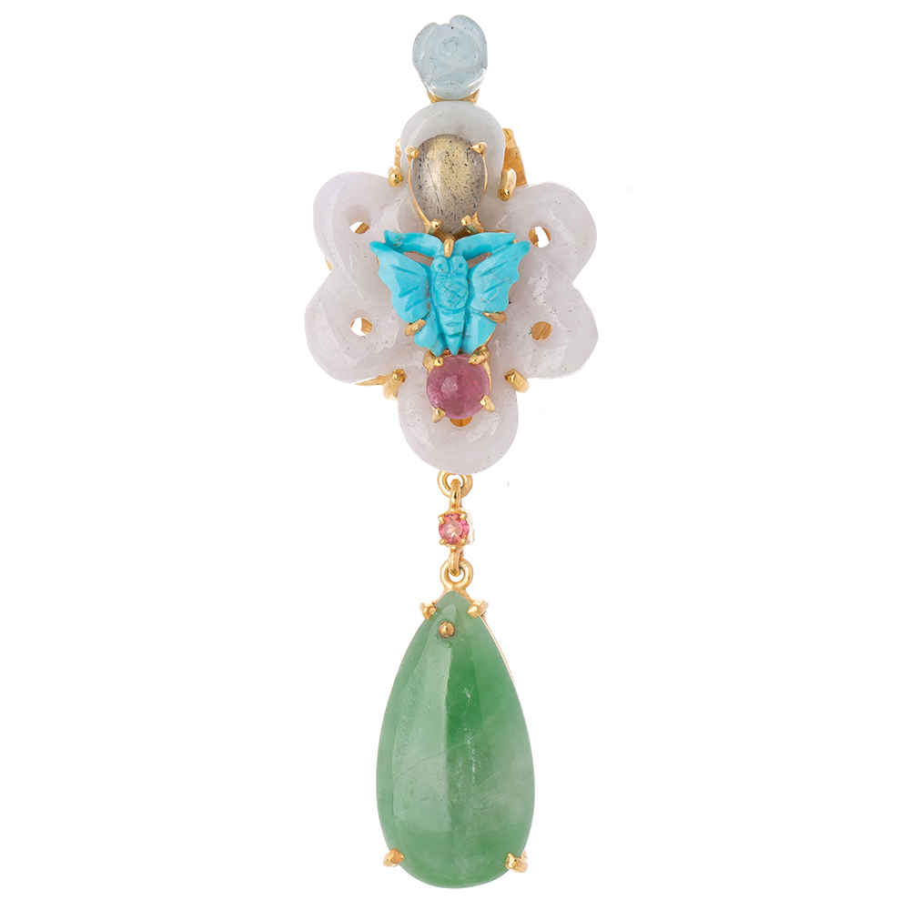 Jade turquoise brooch
