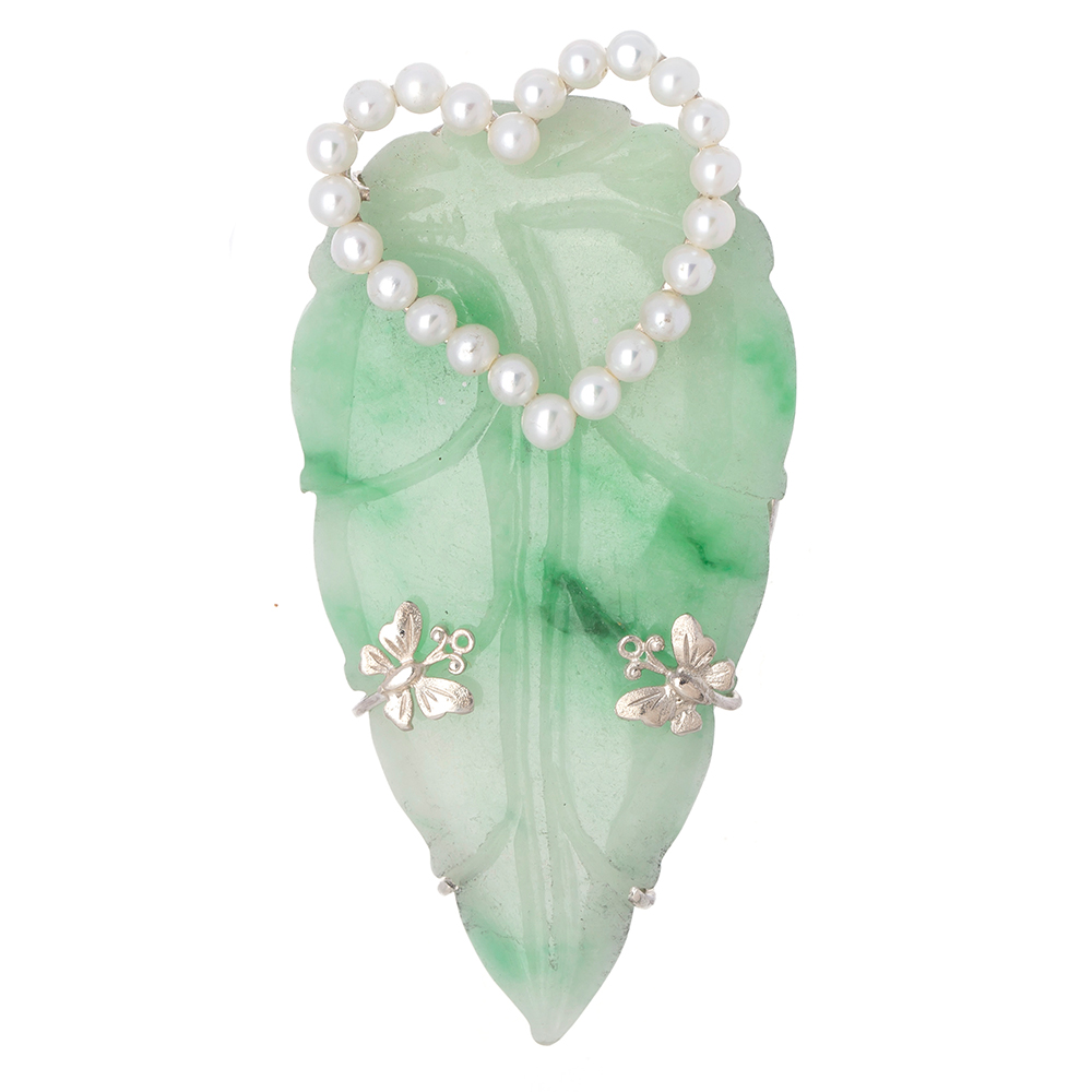 Jade silver brooch