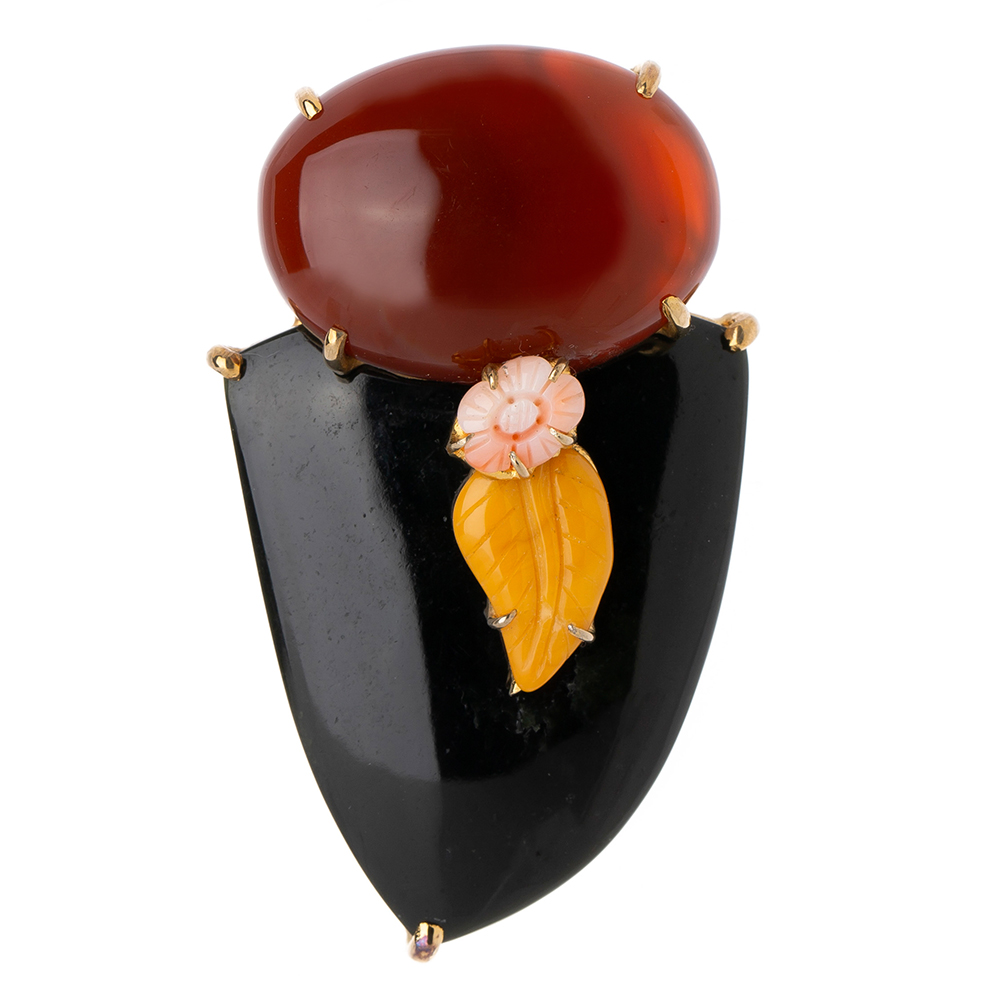 Amber jade brooch