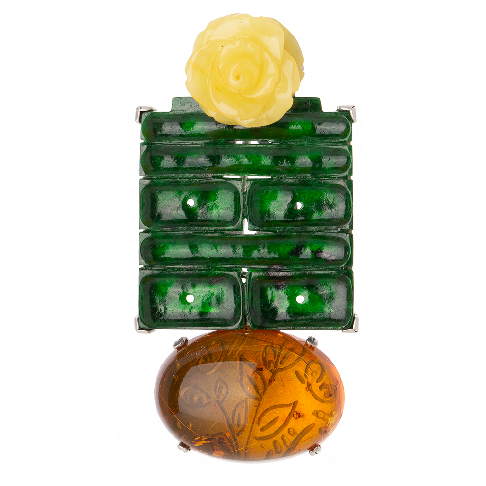 Amber jade brooch