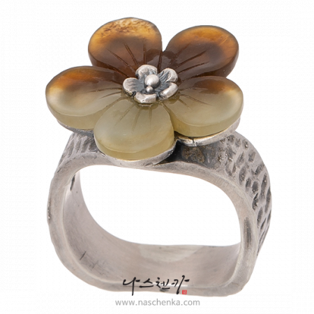 Flower jade silver ring No. 3