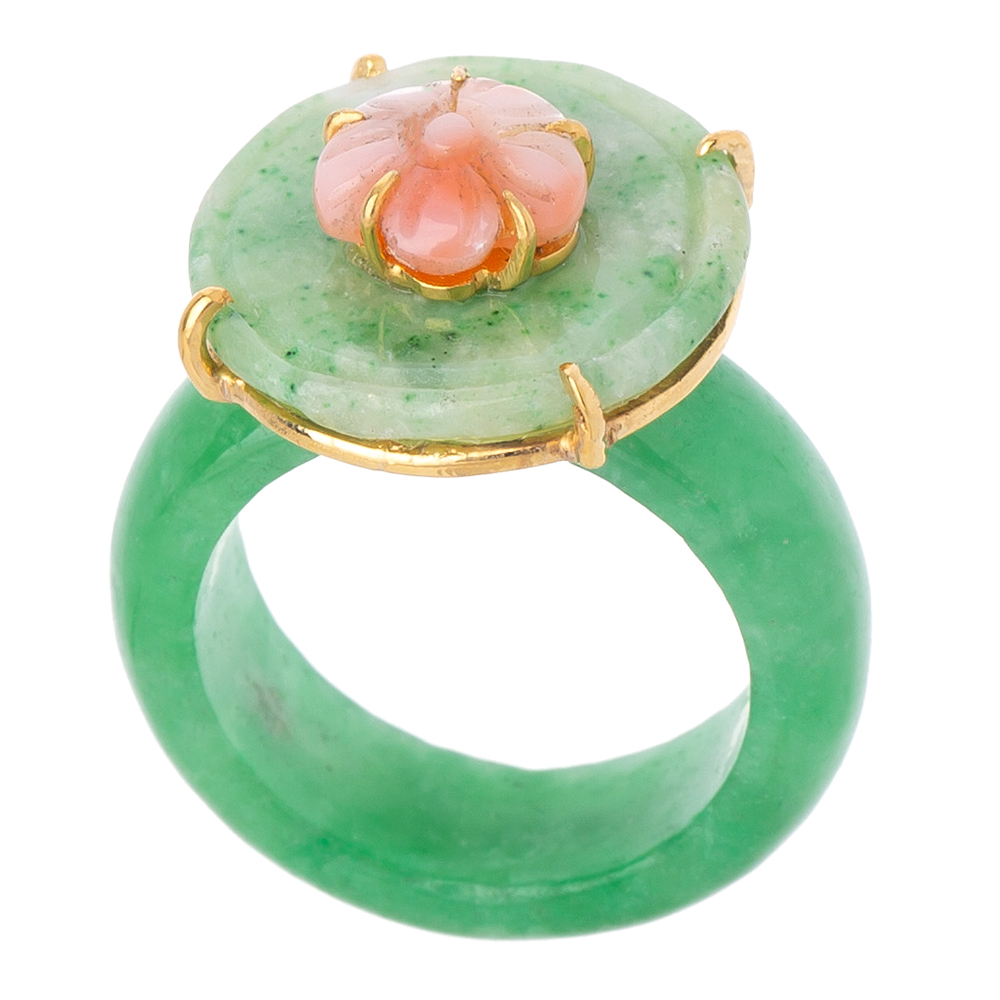 Flower solid jade coral garakji rings No. 16