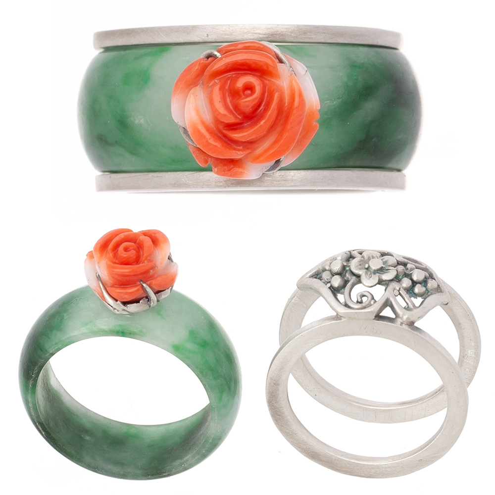Flower solid jade coral garakji rings No. 19