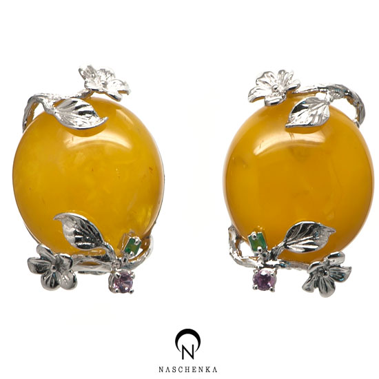 Amber silver earrings