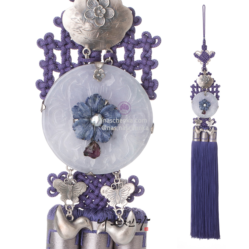 Flower lavender jade norigae pendant