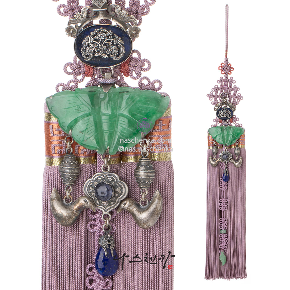 Butterfly peony jade norigae pendant