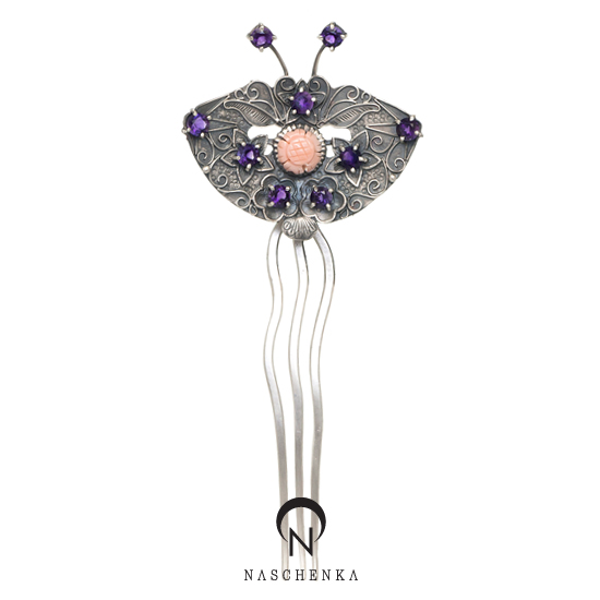 Amethyst silver dwikkoji hair ornament