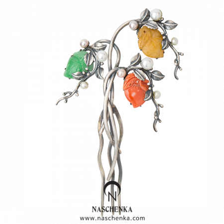Samjak triple amber jade dwikkoji hair ornament