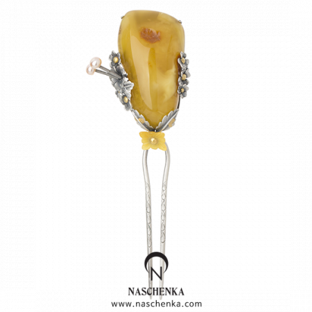 Flower amber silver binyeo hairpin (NASCHENKA Signature Binyeo)