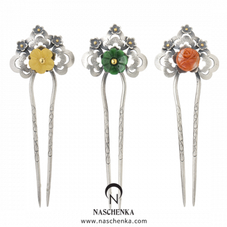 Samjak triple amber jade binyeo hairpin (NASCHENKA Signature Binyeo)